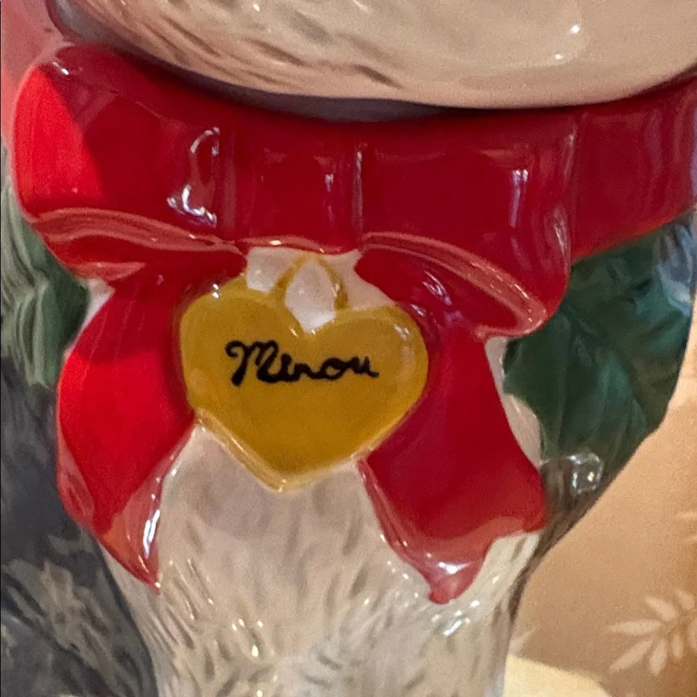 Anthropologie ♥️Peluche 🐱 Darling Cat Ceramic Cookie Jar with Red Bow